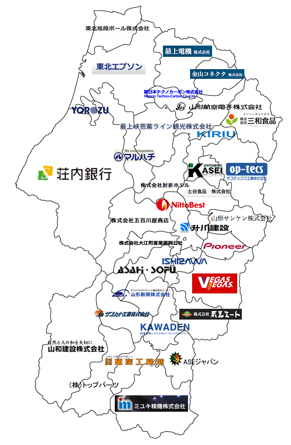 山形県35市町村別の売上がNo.1の企業マップ